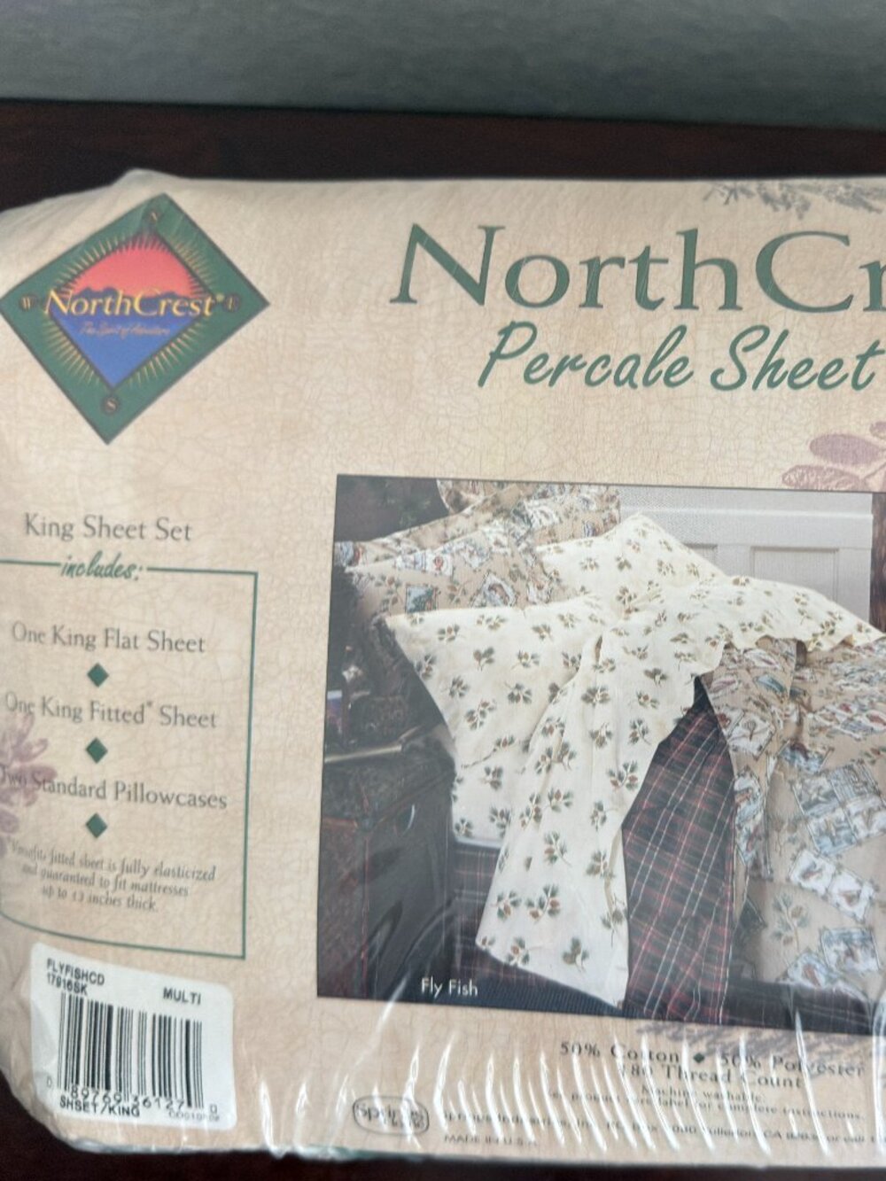 Vintage NorthCrest King Percale Sheet Set Cabin Pine Cone Floral   (BT)